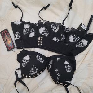 2 bras and garter skirt